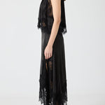 Lace Pleated Collar Top + Irregular Slit Skirt Set