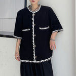 Thin Webbing Panel Short Sleeve Cardigan