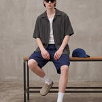 KZZ Men's Loose-Fit Striped Collared Shirt