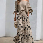 Casual Shoulder Top & Printed Pants Two-Piece Set
