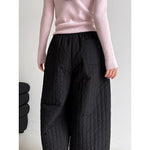 Quilted Striped Cropped Casual Trousers