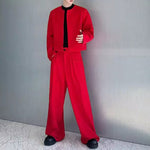 Collarless Short Jacket and Wide-leg Trousers Two-piece Set
