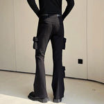 Mid-Low Rise Slim Cargo Pockets Flared Pants