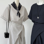 Cross-strap Short-sleeved Fitted Waist Dress