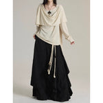 Asymmetrical Ribbon Long Sleeves T-Shirt