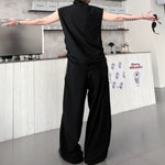 Stand-up Collar Button-decorated Vest Casual Trousers Set