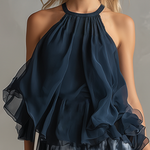 Elegant Urban Navy Blue Halter Neck Top