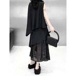 Women's Asymmetric Vest Shirt Mesh Patchwork Skirt Two-piece Set