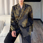 Glitter Print Shoulder-padded Lace-up Blazer