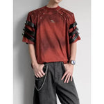 Punk Studded Lace Up Deconstructed Short-sleeve T-shirt