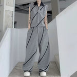 Color-block Collared Vest Casual Trousers Two-piece Set