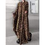 Women's Leopard Print Loose Belted Batwing Sleeve Dress