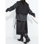 Women's Cropped V Neck Suit Vest Striped Lantern Sleeve Shirt Layered Two-piece Set