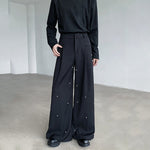 Pearl Rivets Wide-Leg Straight  Pants