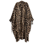 Women's Leopard Print Loose Belted Batwing Sleeve Dress