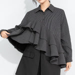 Women's Asymmetrical Double Layer Ruffle Hem Striped Shirt