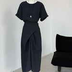 Cross-strap Short-sleeved Fitted Waist Dress
