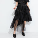 Women's Asymmetric Hem Elastic Waist Puffy Tulle Skirt