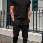 KZZ Men's Pure Color Jacket and Sports Leisure Long Pants