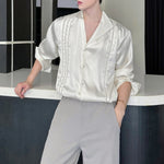 Double-layered Collar Handmade Pearl Draped Shirt