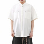 American Black Drape Stand Collar Casual Shirt