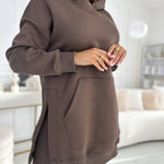 Fashion Solid Color Hoodie and Lined Leggings Two-piece Set