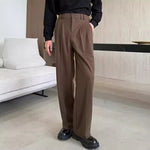 Pleated Straight-leg Woolen Loose Trousers