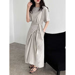 Cross-strap Short-sleeved Fitted Waist Dress