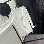 Asymmetric Neckline Tie-Detail Long-Sleeve Shirt