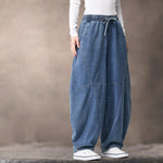 Women's Heavyweight Loose Cross Front Denim Kimono Cardigan Lantern Pants Two-piece Set