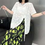 Women's Floral Pattern Lace Slit Hem T-shirt
