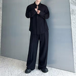 Cotton-Linen Long-Sleeve Shirt Wide-Leg Pant Casual Two-piece Set