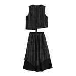 Retro Irregular Vest Elastic Waist A-Line Skirt Suit
