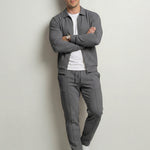KZZ Sporty Two-piece Set Men's Plain Zip Up Jacket & Drawstring Waist Pants Tracksuit Set