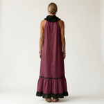 Mayline | Sleeveless Ruffle-Neck Contrast-Trim Maxi Dress