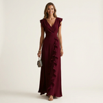 Nellyana | Wrap-Style V-Neck Flutter-Sleeve Cascading Ruffle Maxi Dress