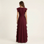 Nellyana | Wrap-Style V-Neck Flutter-Sleeve Cascading Ruffle Maxi Dress