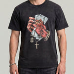 KZZ Hip-hop style acid-washed distressed short-sleeve T-shirt