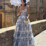 Organza Floral Print Tie Strap Maxi Dress