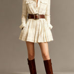 Vintage Lapel Red and Brown Plaid Mini Dress（Includes belt）