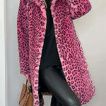 Stylish Leopard Print Lapel Faux Fur Mid-length Coat