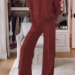 Solid Color V-neck Top & Pants Two-piece Set