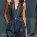 【24-hour shipping out】V-Neck Casual Retro Sleeveless Wide-Leg Denim Jumpsuit