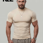 KZZ  Solid Color High Neck Tight-Fitting Short Sleeve T-Shirt