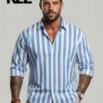 KZZ Men's Striped Print Long Sleeve Dress Shirt