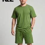 KZZ Solid-Color Crew-Neck T-Shirt and Shorts