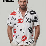 KZZ Fashion lip print white collared shirt