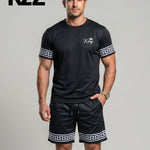 KZZ Men's Slim Fit Crew Neck Short-Sleeve and Shorts Suit