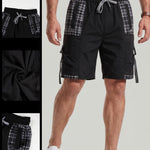 KZZ Men's Summer Plaid-Paneled Casual Shorts