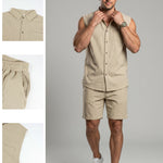 KZZ Casual-Chic Lapel Sleeveless Shirt and Shorts Set